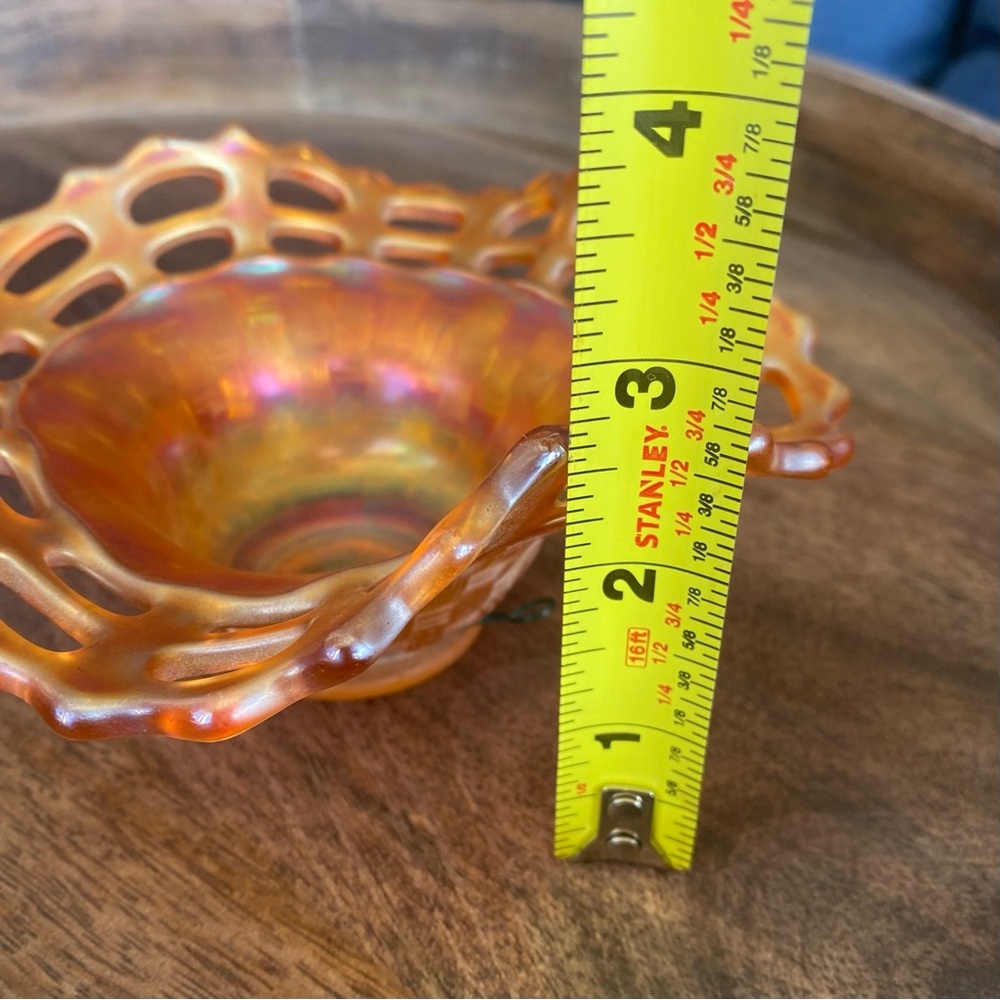 Set Of 2 Vintage Carnival Glass Basket Weave Marigold Dish with Lattice Edge - Picture 8 of 12